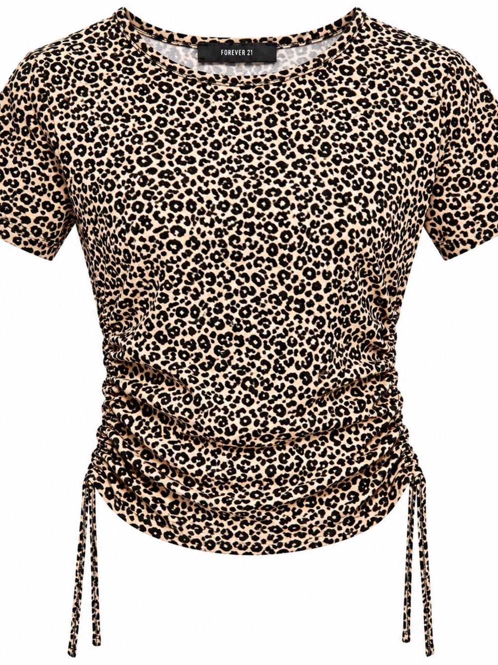 Forever 21 Leopard Print Drawstring Crop Top - Black & Cream